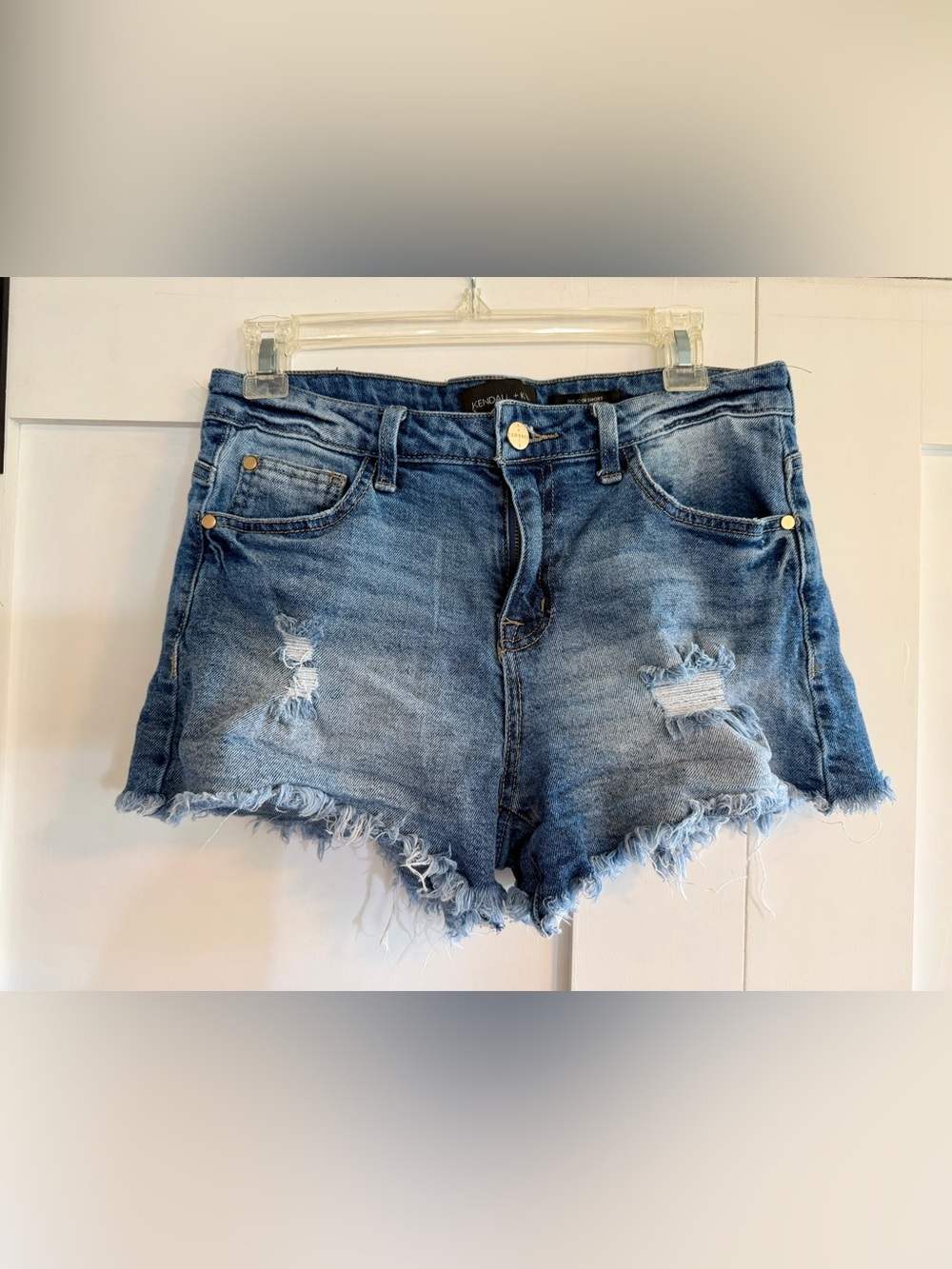 Kendall & Kylie Light Blue Distressed Denim Cutoff Shorts